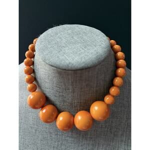 Vtg Orange Graduated Lucite Bead Necklace 17”Chunky Colorful 80s Bubble Choker